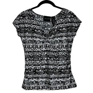 Access Womens Y2K Ruched V-Neck Top Cap Sleeve Floral WhimsiGoth Grunge Size S